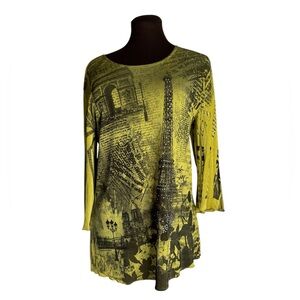 Jostar slinky stretch travel knit Paris France Eiffel Tower Tower Rhinestone Top